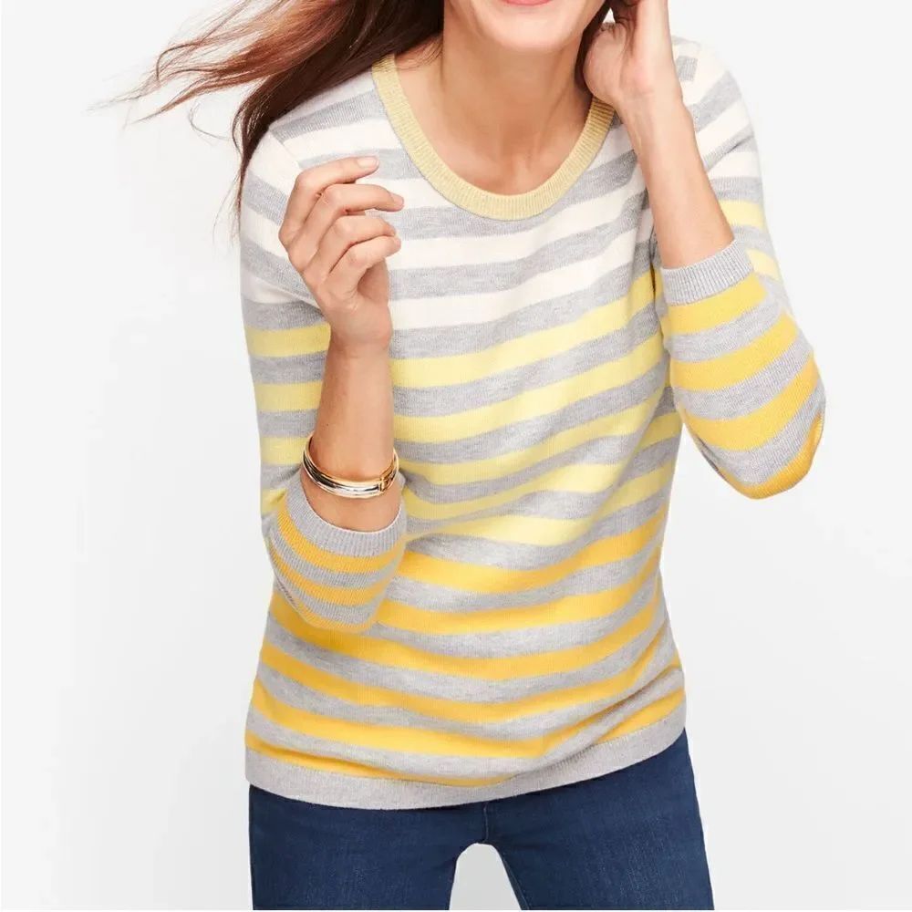 TALBOTS Yellow Gray Ombre Like New stripes Long Sleeve CrewNeck Pullover Medium
